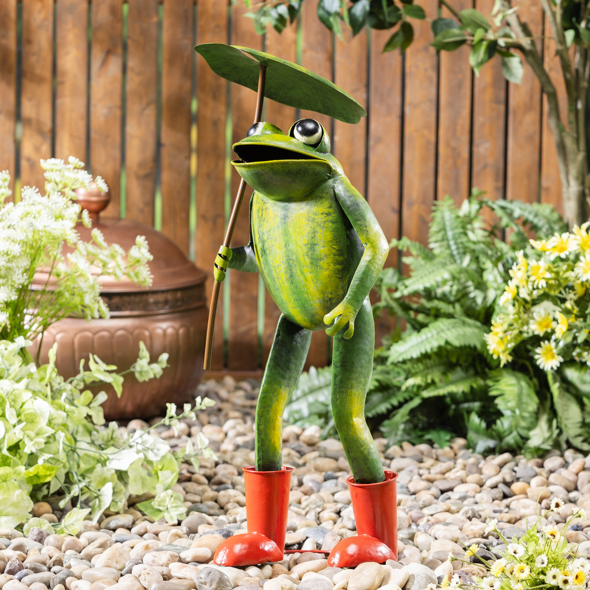 Frog with Umbrella Garden Statue