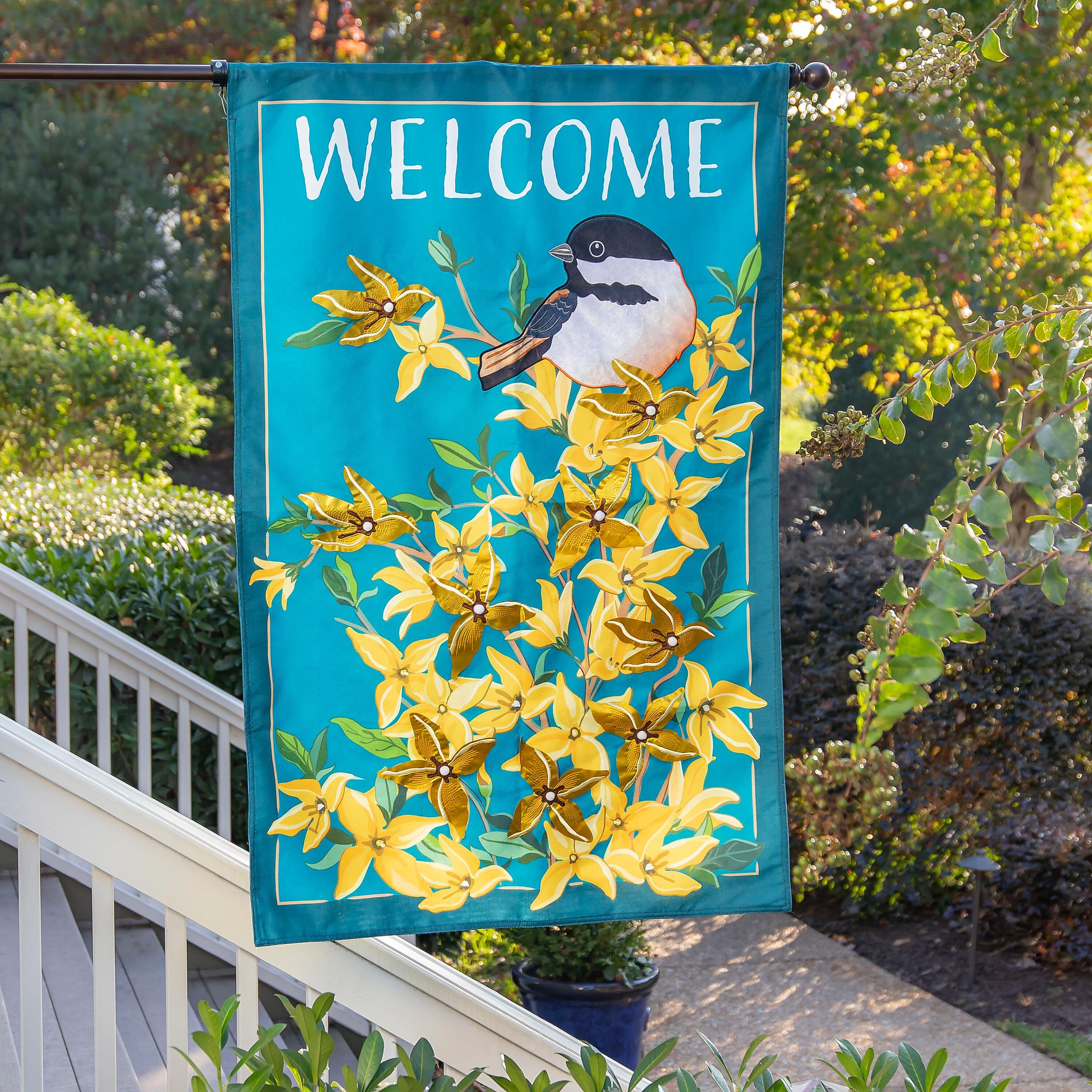 Forsythia and Chickadee Welcome Estate Flag – Plow & Hearth