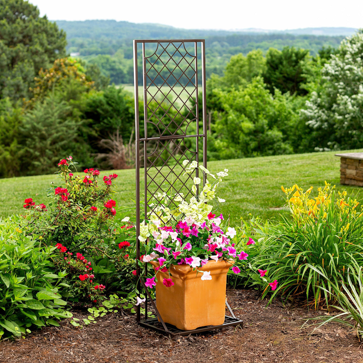 free standing plant trellis Metal Lattice Trellis with Planter Stand