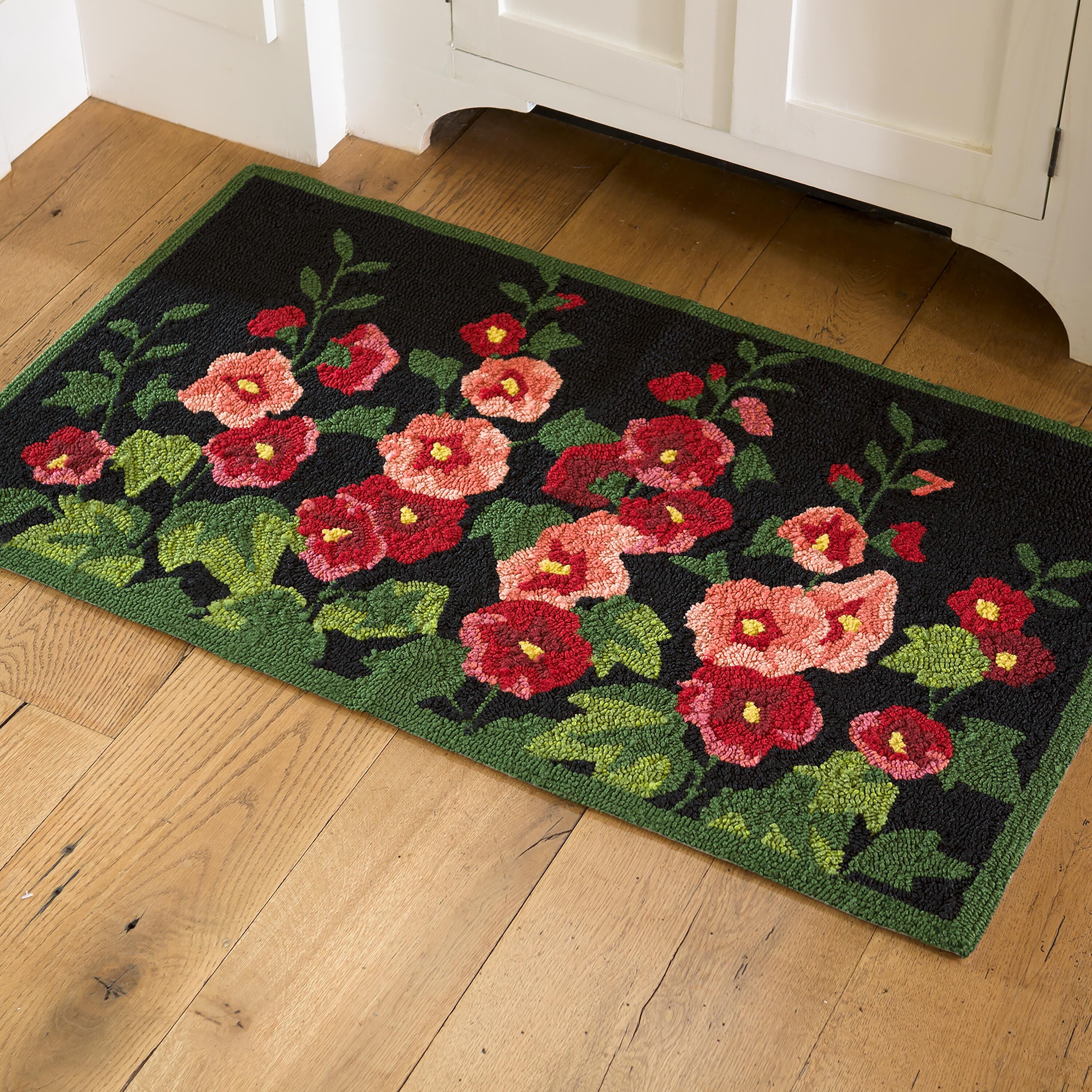 Machine-Washable Accent Rug, Hollyhocks | Plow & Hearth