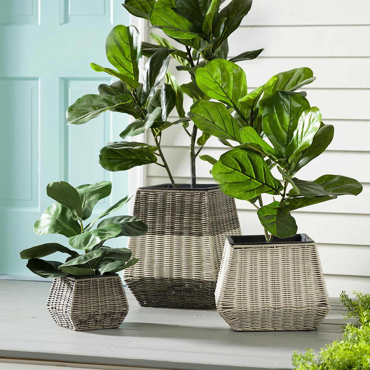 wicker plant pot indoor Evergreen Short Resin Wicker Planter Set of 3