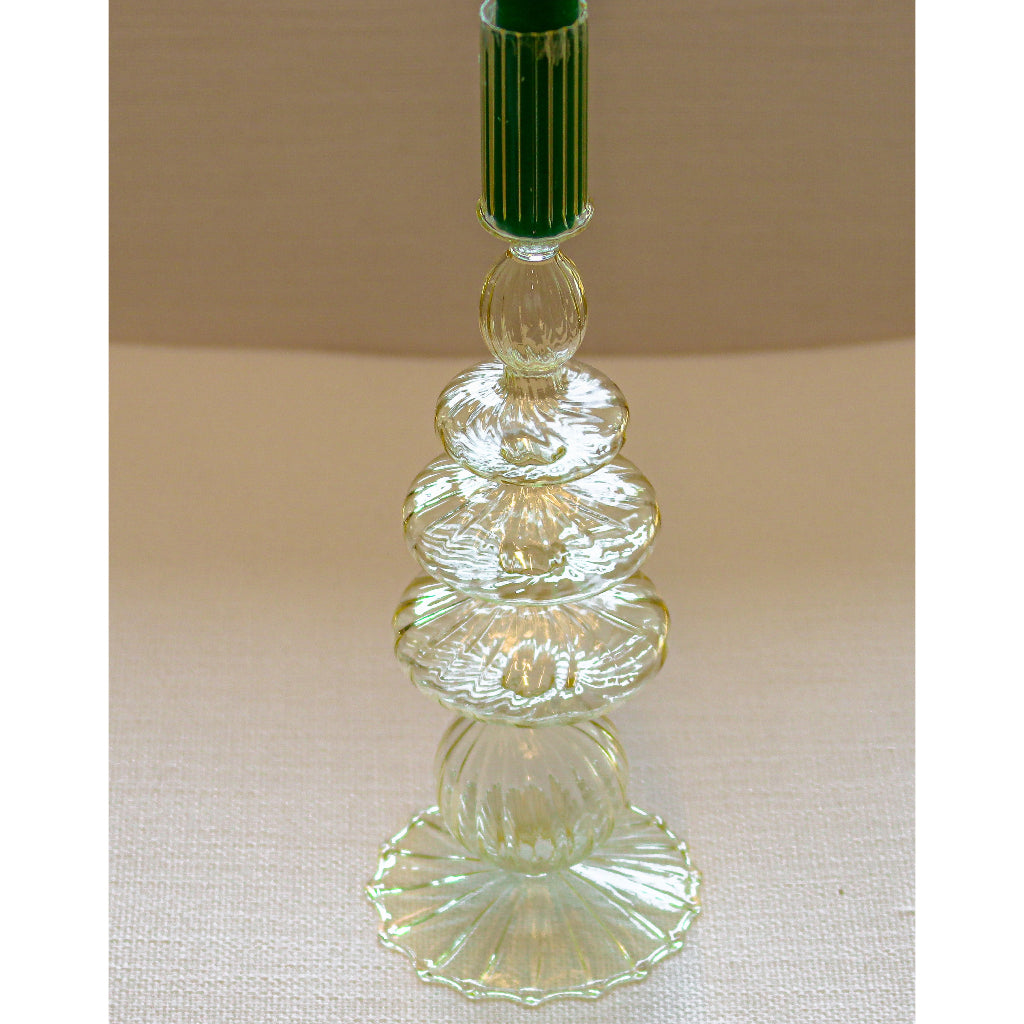 Buttercream Yellow Ribbed Candle Holder, Set of 2