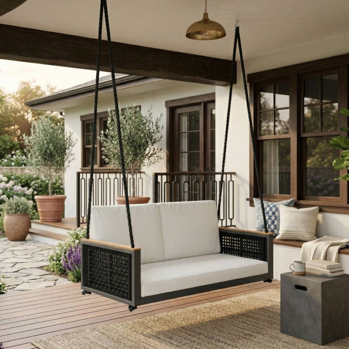 East Green Linden Porch Swing With Cushions