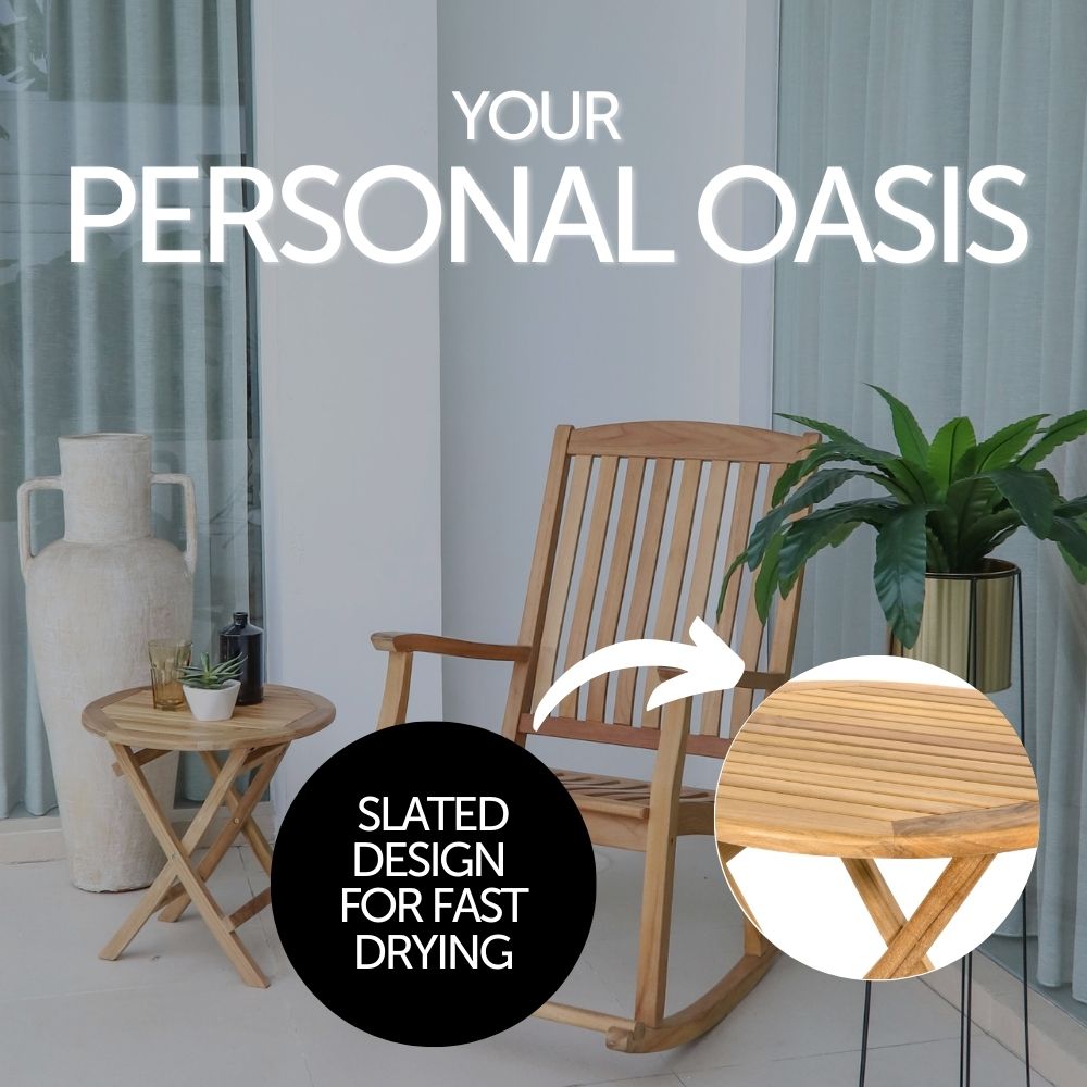 Ruger Natural Teak Outdoor Round Folding Side Table - 20"