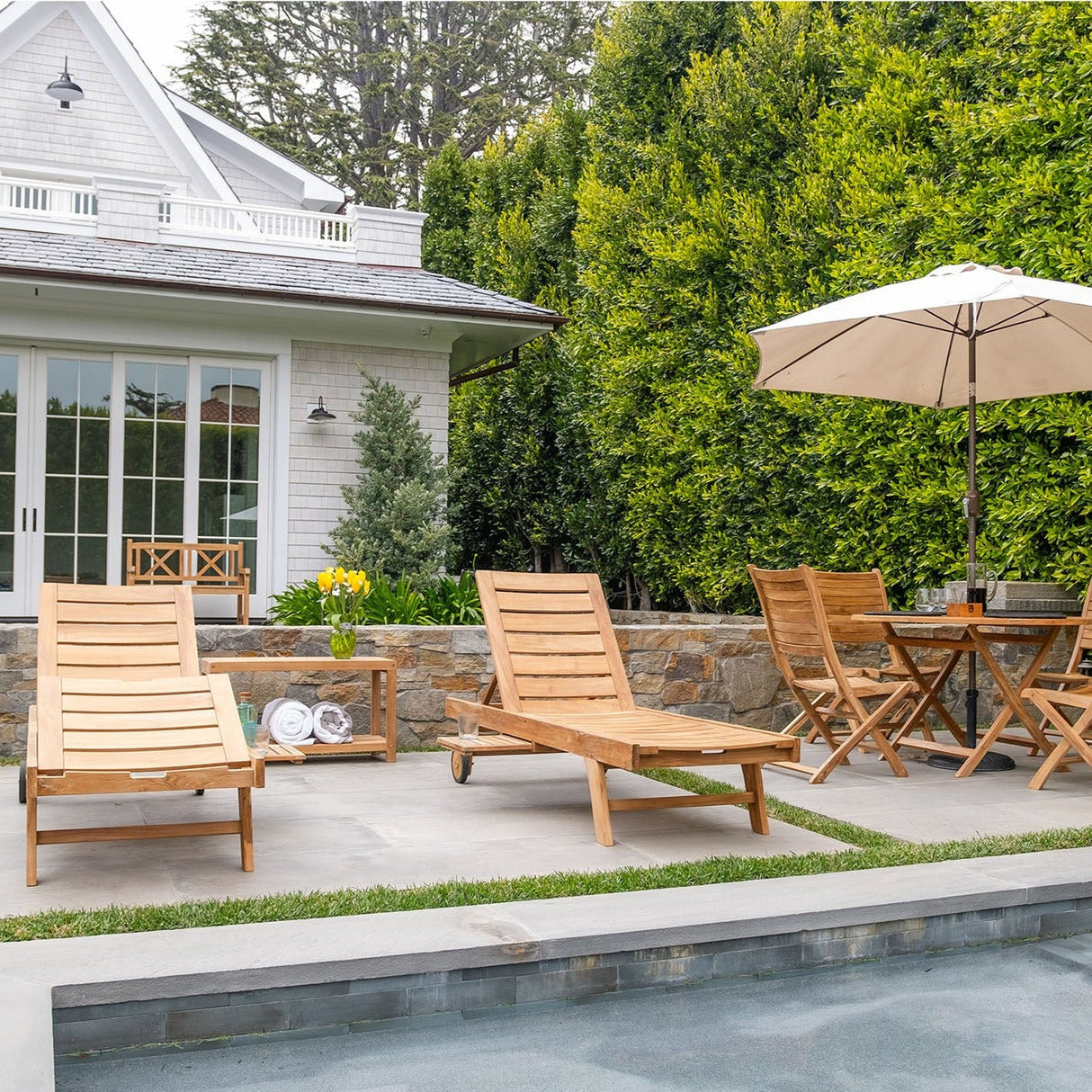 Naples Natural Teak Outdoor Sun Lounger with Adjustable Seat and Side Table