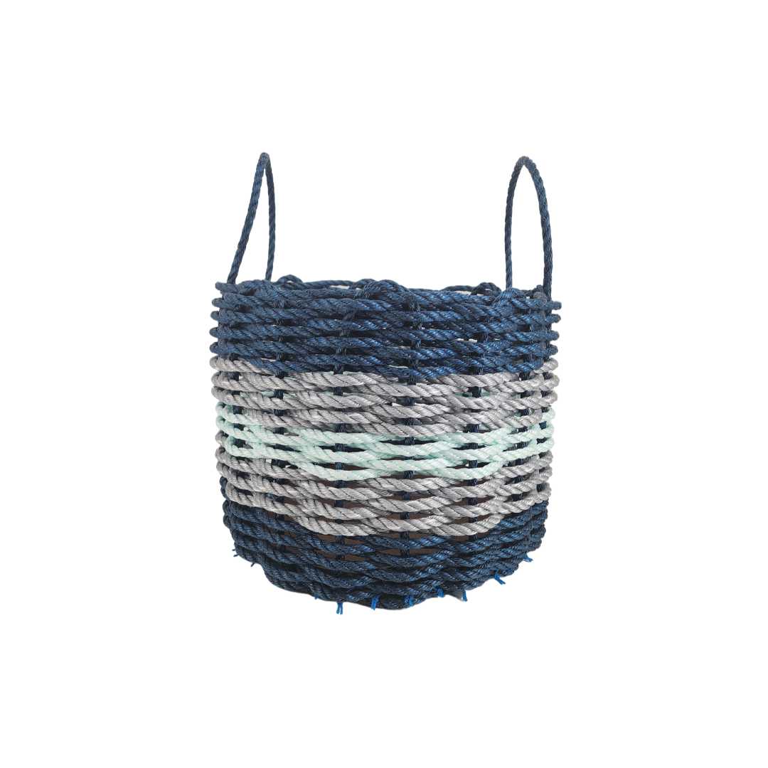 Five Stripe Rope Storage Basket Navy Blue, Light Gray, Seafoam