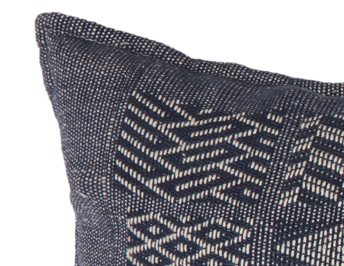 Artisan Hand Loomed Cotton Square Pillow, Indigo Blocks
