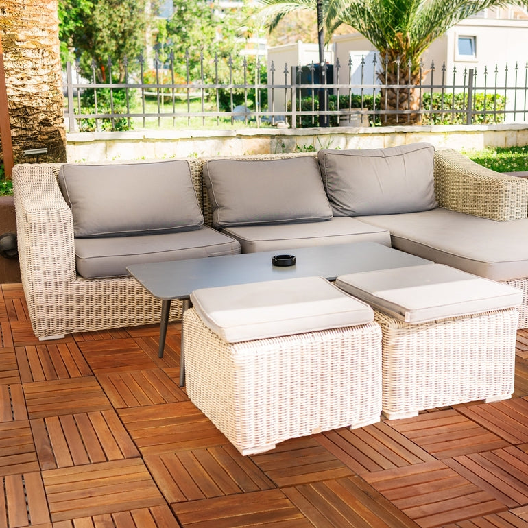 Acacia Deck Tiles 6 Slat Interlocking Decking Tiles, Set of 9