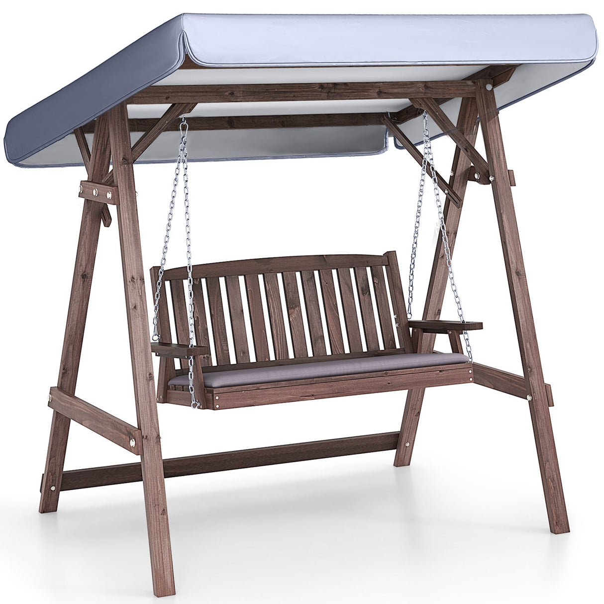 Fir Wood Porch Swing with Stand and Tilt Canopy