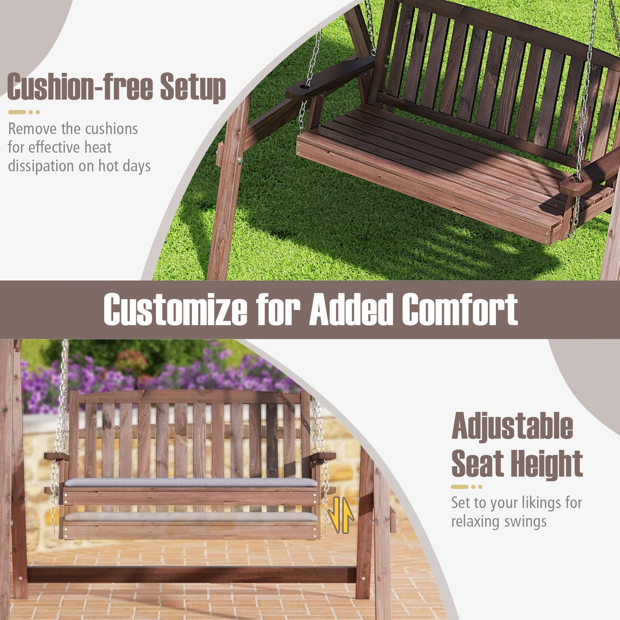 Fir Wood Porch Swing with Stand and Tilt Canopy