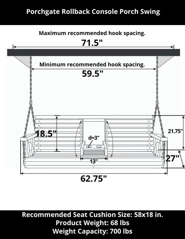 Porchgate Amish Heavy Duty Rollback Console Porch Swing