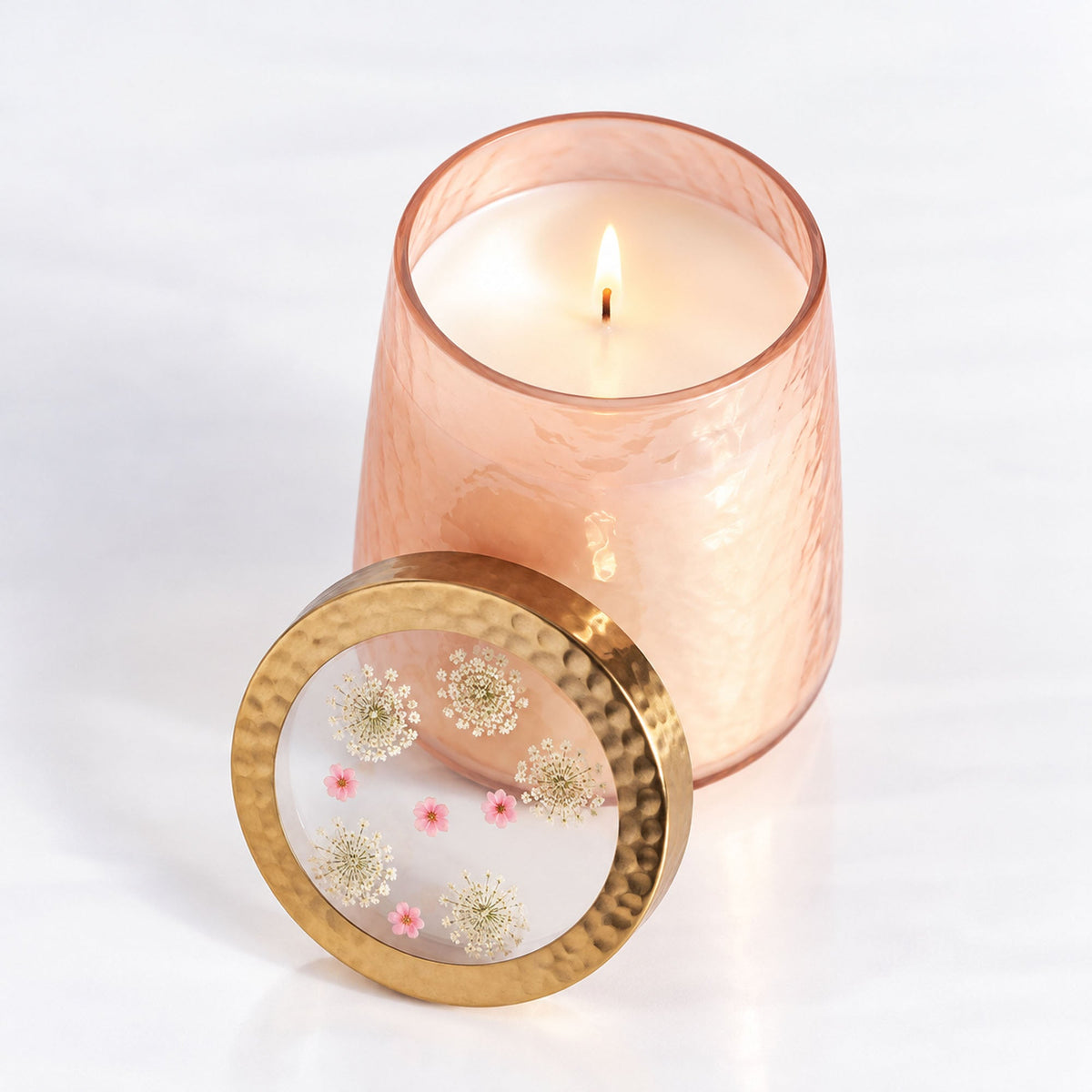 Rose + Oud Tall Watercolor Pressed Floral Candle
