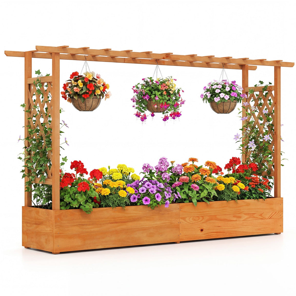 Raised Garden Bed Planter Box with Lattice Trellis