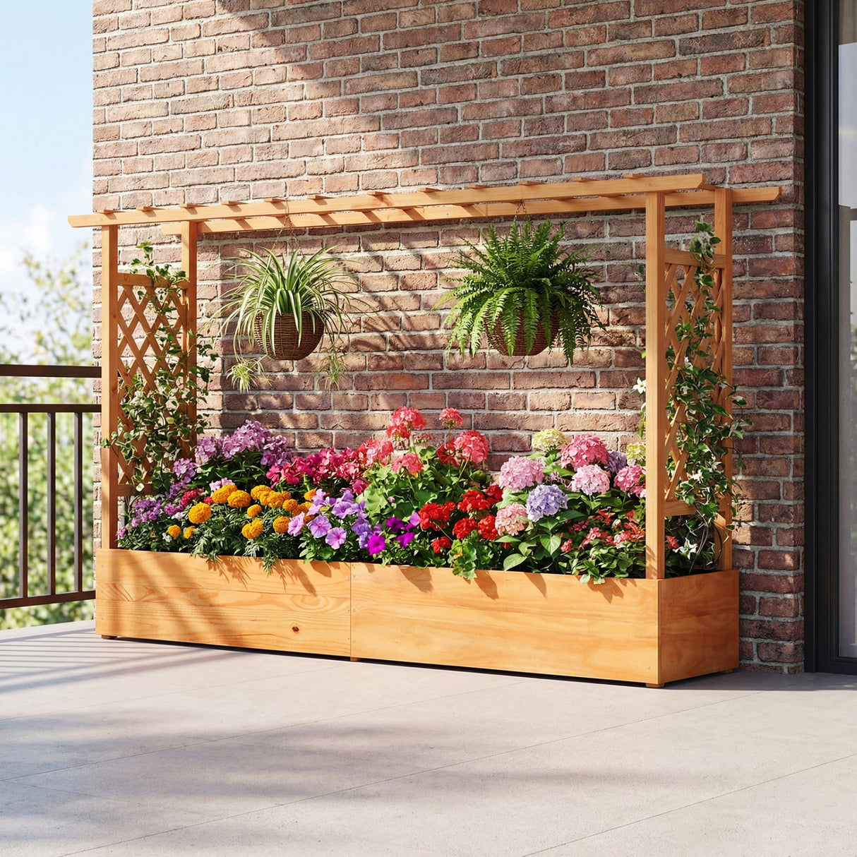 Raised Garden Bed Planter Box with Lattice Trellis