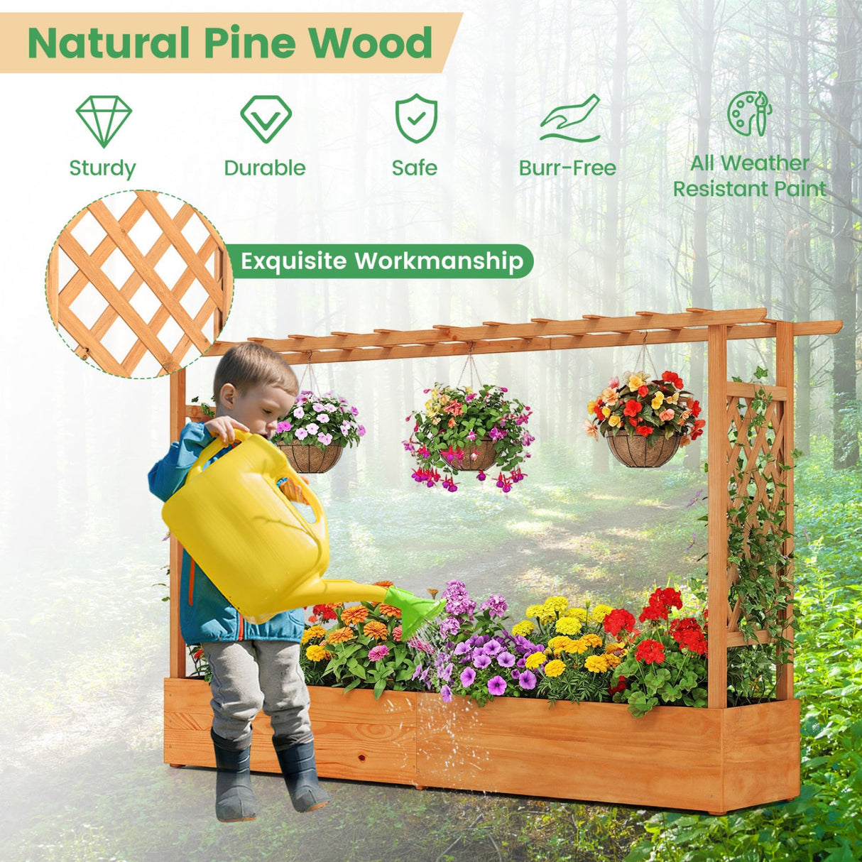 Raised Garden Bed Planter Box with Lattice Trellis