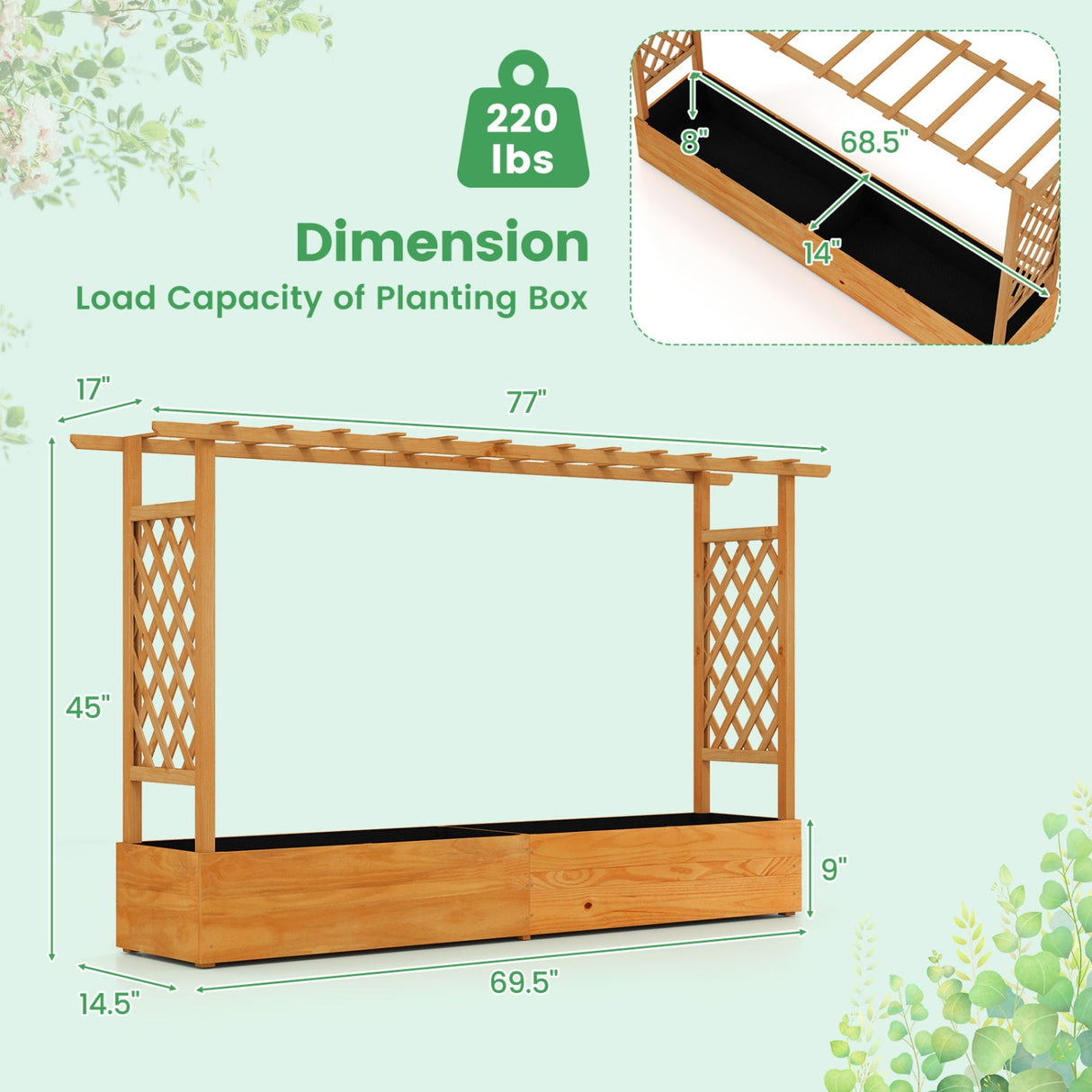 Raised Garden Bed Planter Box with Lattice Trellis