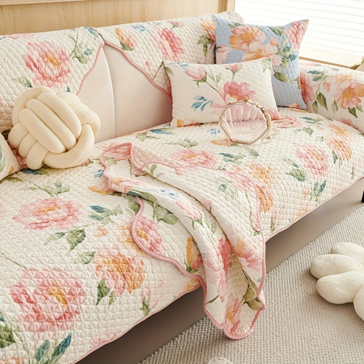 Floral Couch Cover – Pet Proof Linen Sofa Slipcover