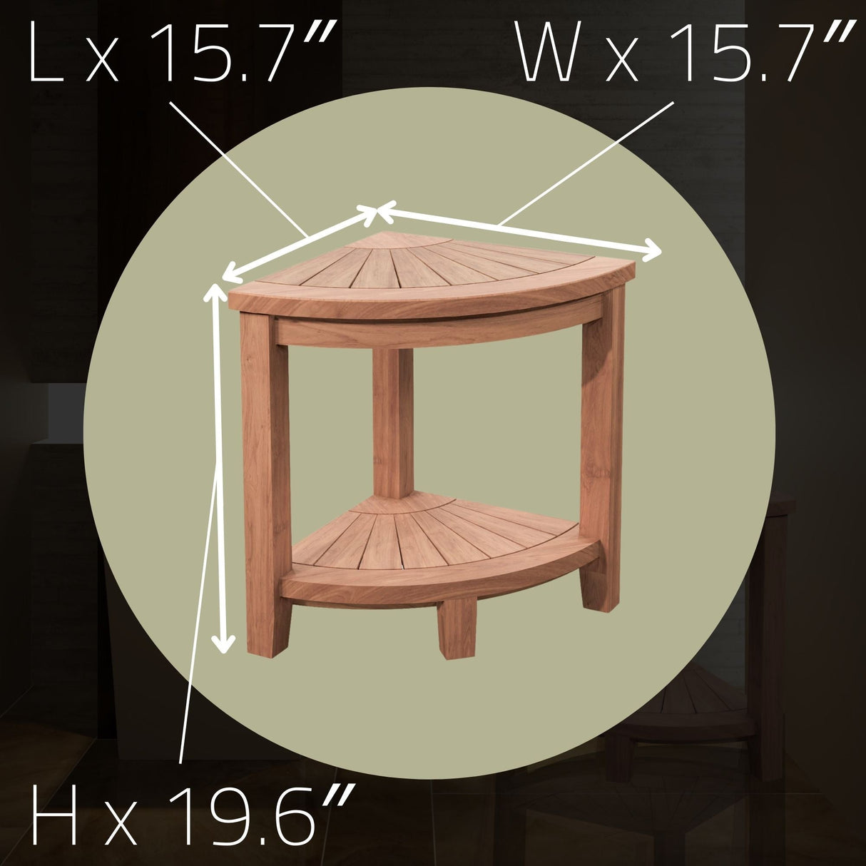 Stanley Natural Teak Shower and Bath Corner Stool with Shelf - 15.7"