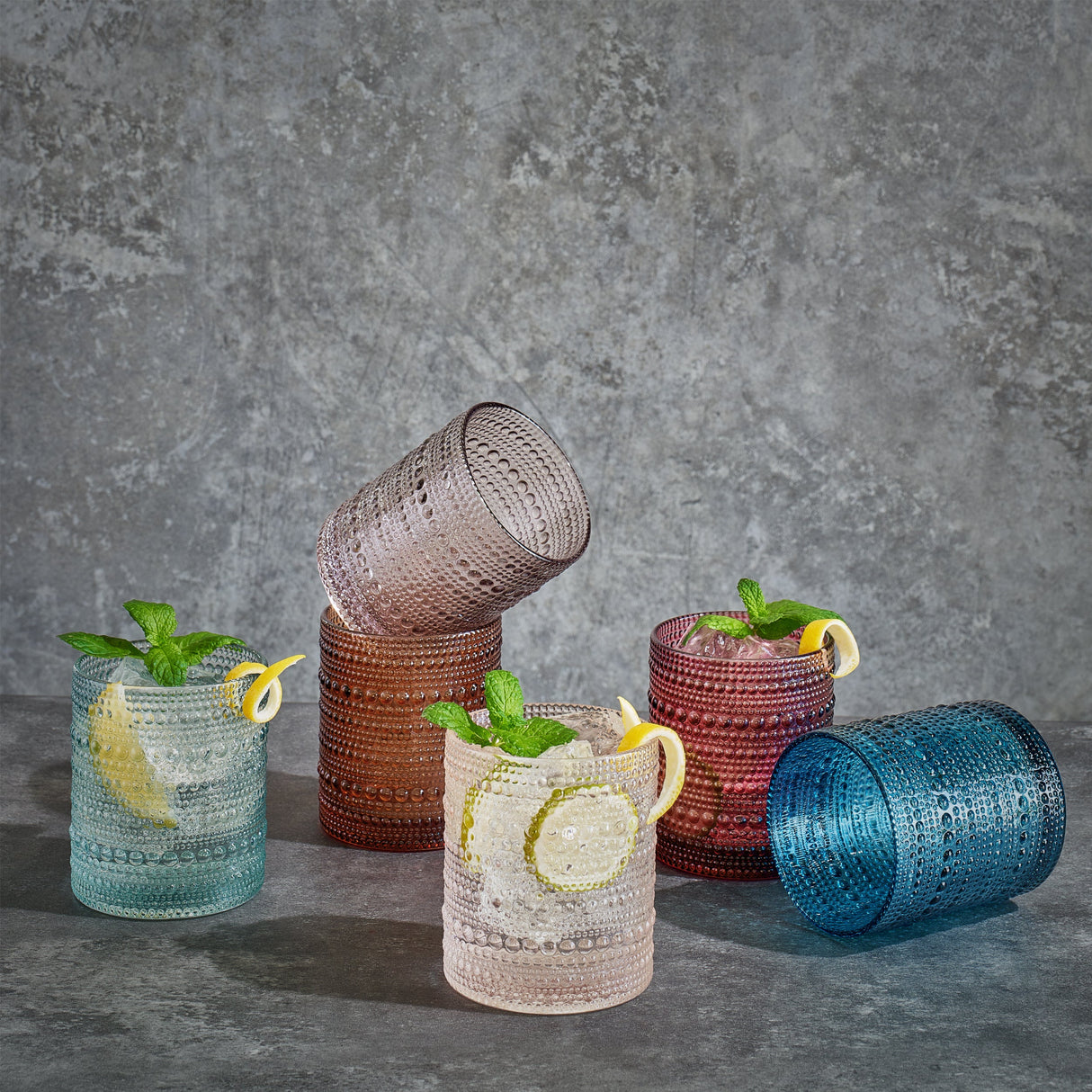 Tonal Hobnail Lowball Glassware, Spring, Set of 6