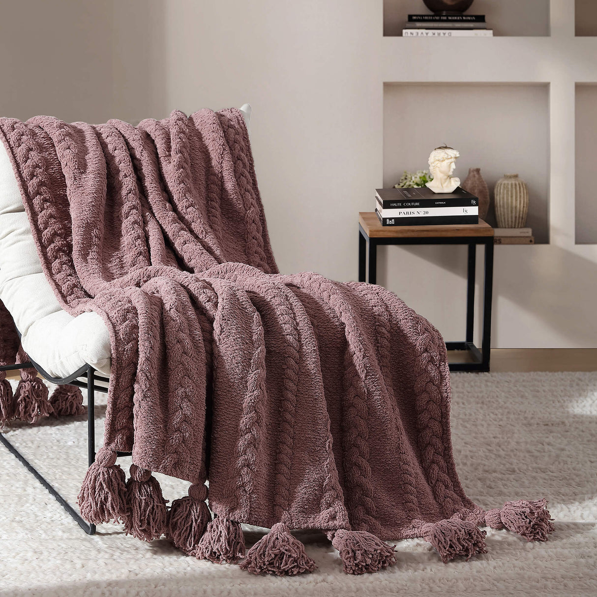 Braided Pom Pom Throw