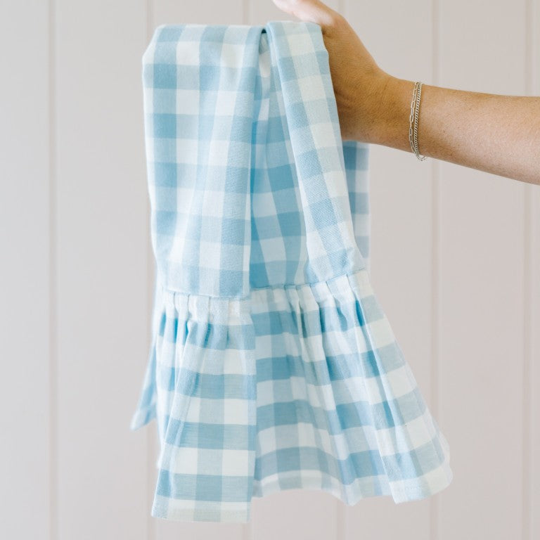 Blue Ruffled Gingham Dish Towel