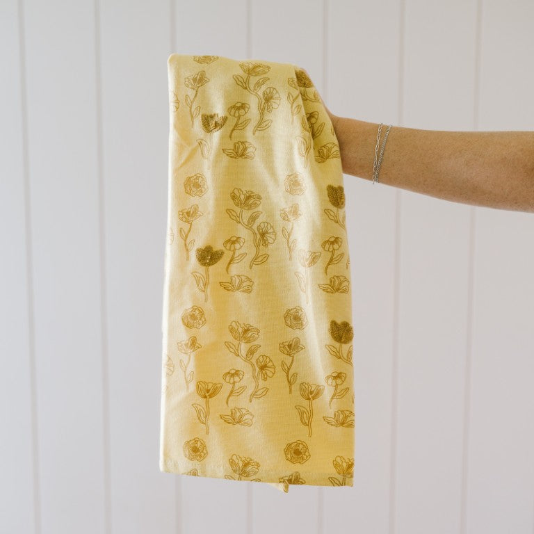 Yellow Poppy Embroidered Dish Towel