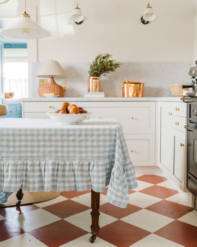 Blue Ruffled Gingham Tablecloth