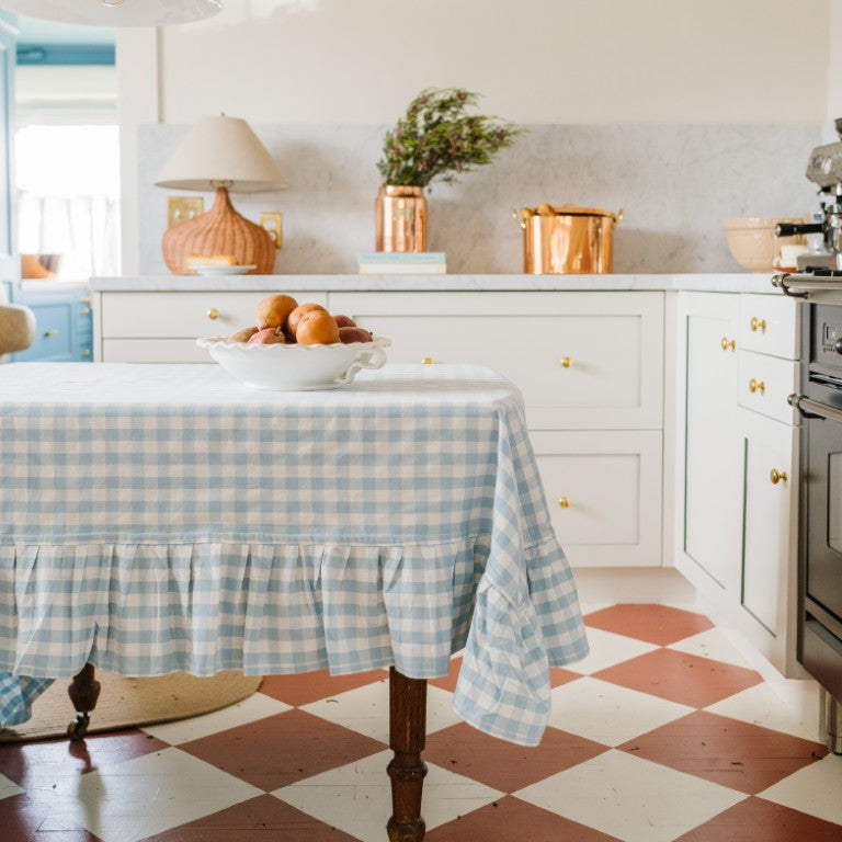Blue Ruffled Gingham Tablecloth
