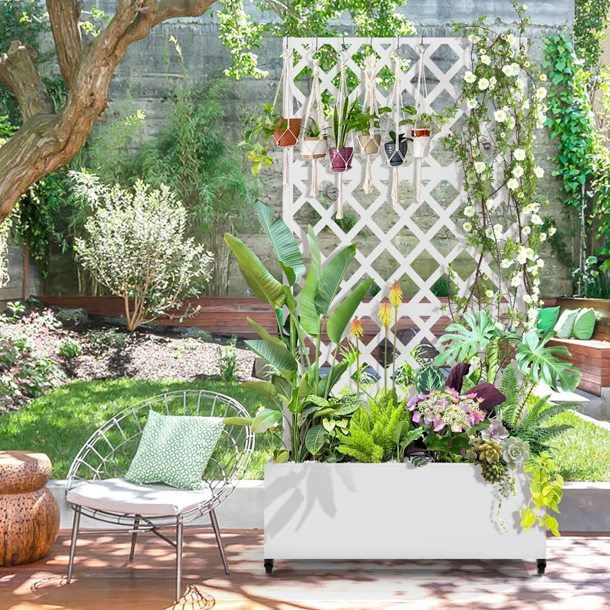 Metal Outdoor Raised Garden Bed with Trellis
