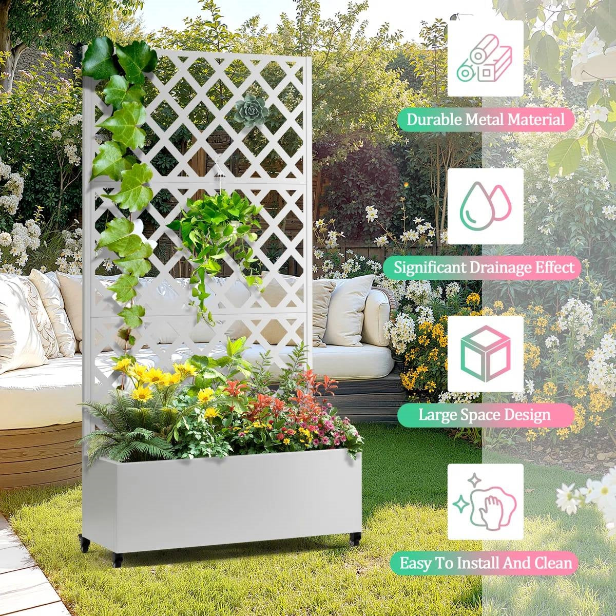 Metal Outdoor Raised Garden Bed with Trellis