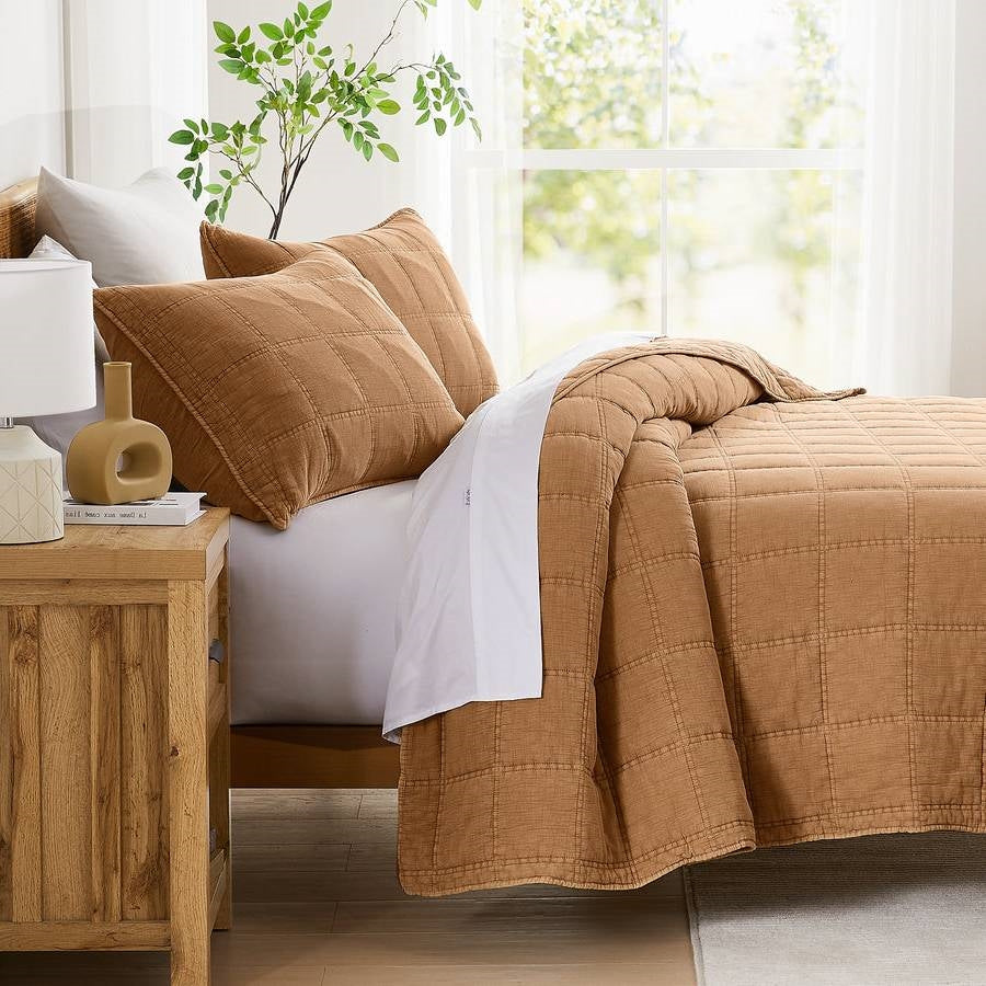 King / California King size Taupe Brown Sienna Faded Stone Washed Cotton Quilt