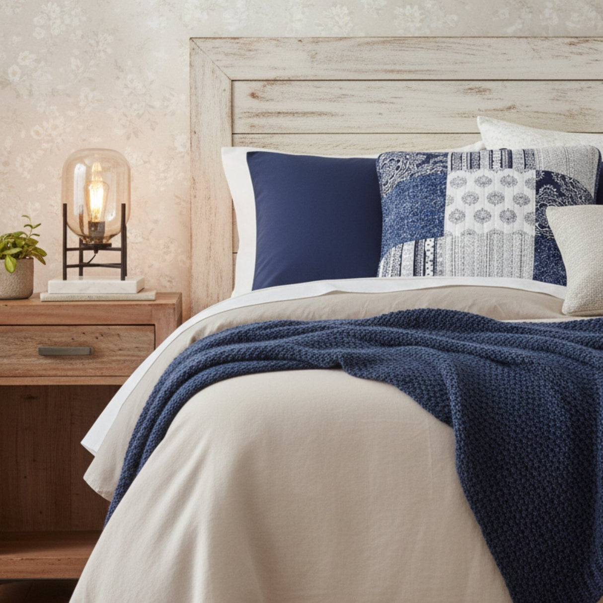 Patchwork Denim Blue Elegance Bohemian Euro Sham