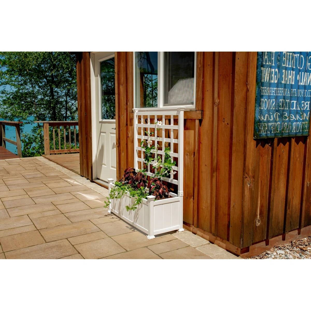 White Vinyl Garden Planter Box with Trellis