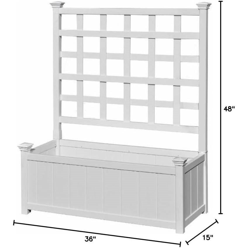 White Vinyl Garden Planter Box with Trellis