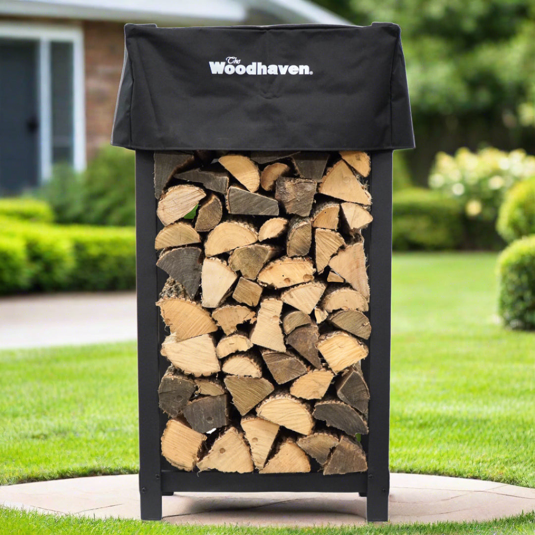 The Woodhaven 4 x 2 Firewood Rack and cover