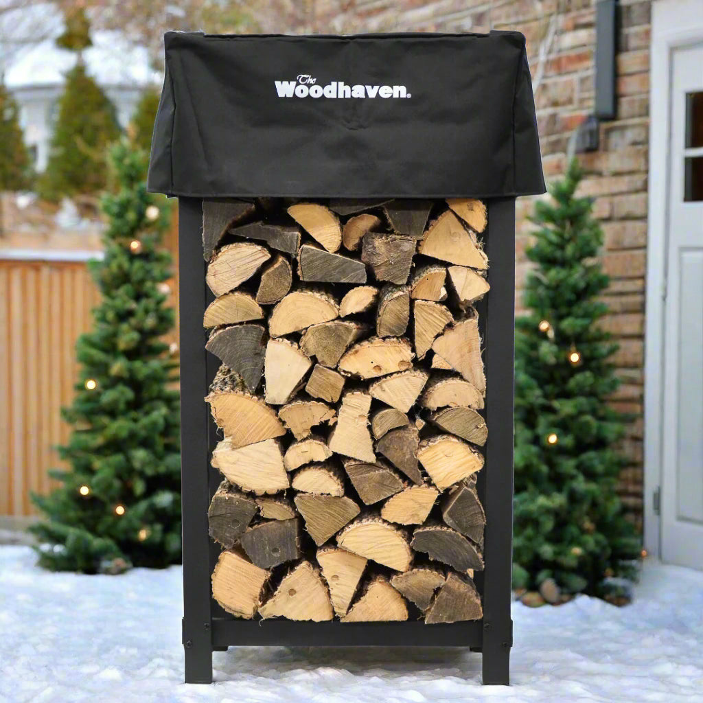 The Woodhaven 4 x 2 Firewood Rack and cover