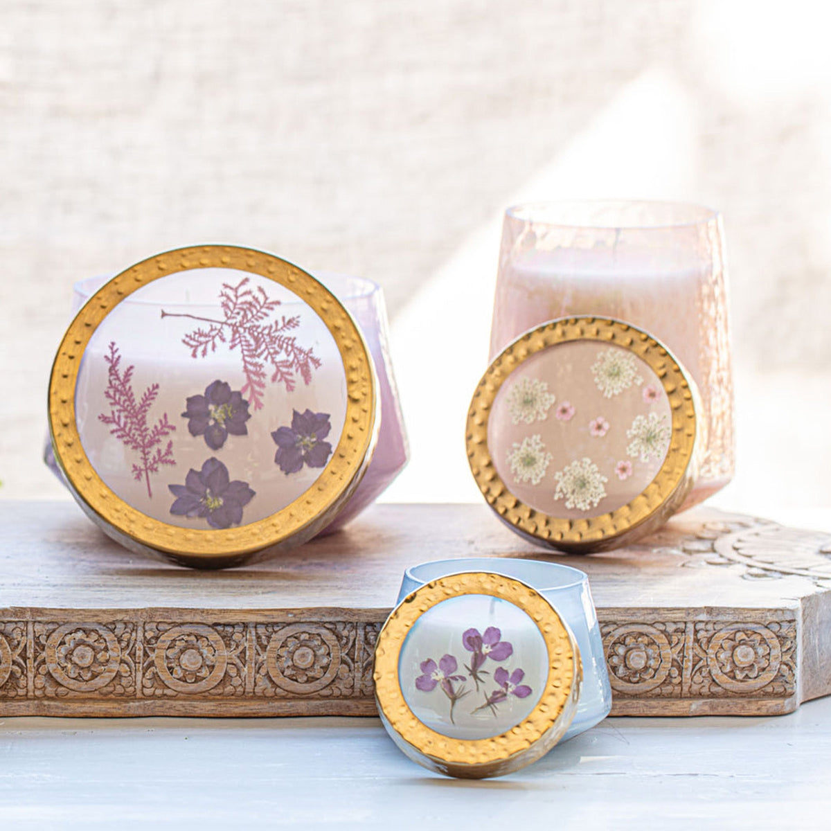 Rose + Oud Tall Watercolor Pressed Floral Candle