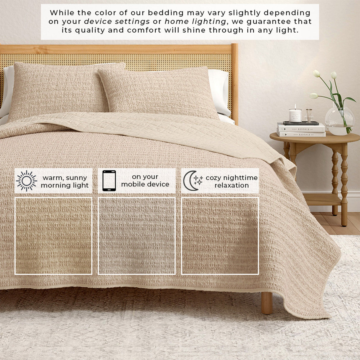 Cotton Honeycomb Waffle Garment Washed Quilt Set