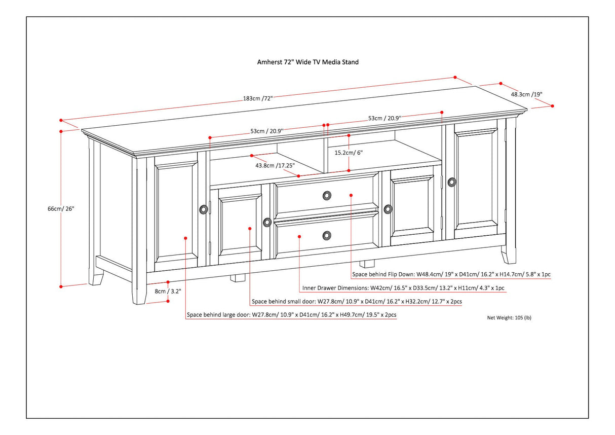 Amherst Solid Wood TV Media Stand, 72"