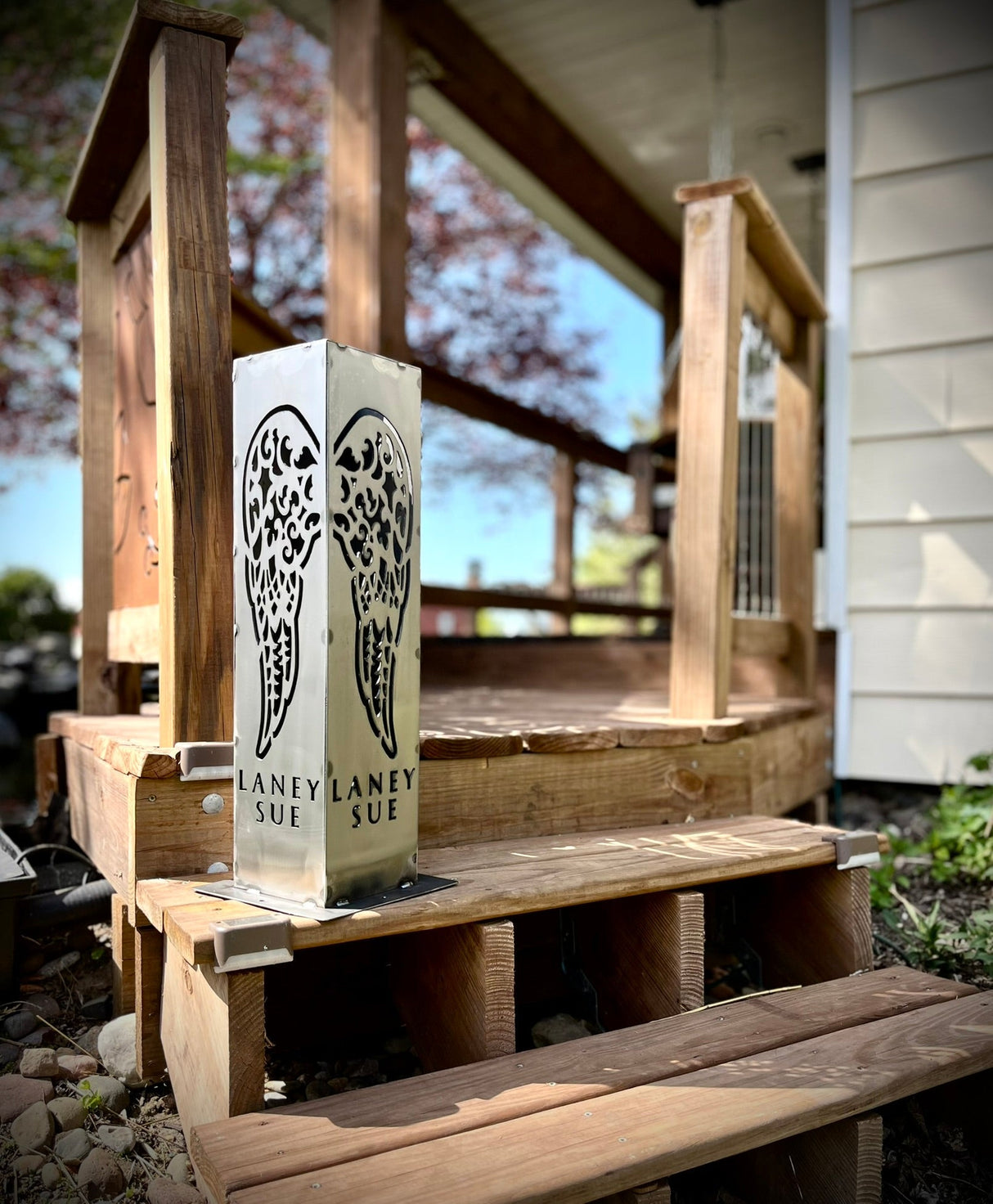 Angel Wing Solar Luminary Pillar - Steel