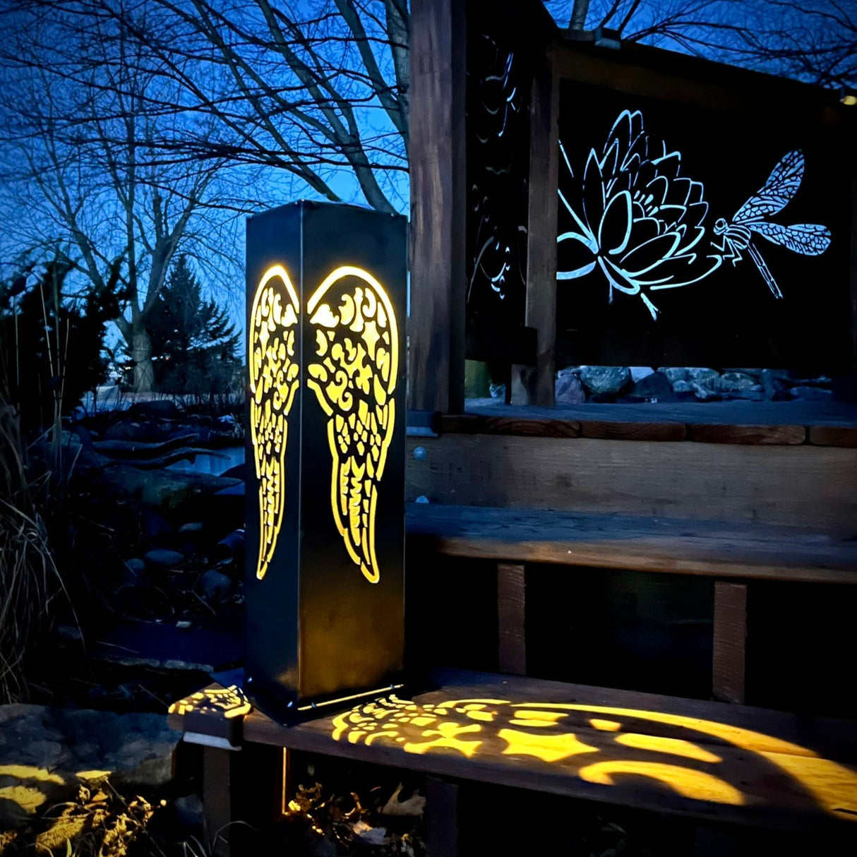 Angel Wing Solar Luminary Pillar - Steel