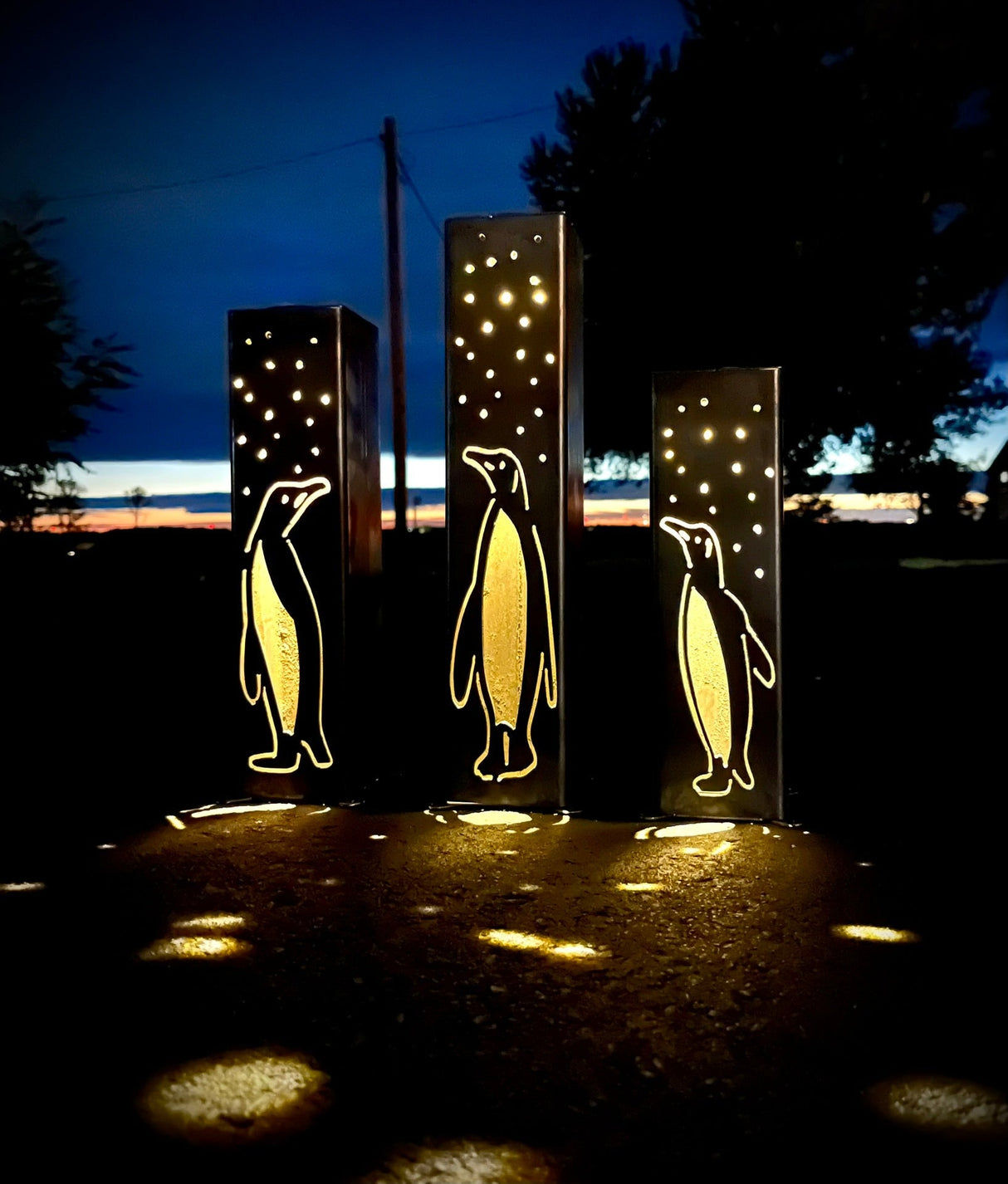 Arctic Glow Luminary Pillars w/ Solar Cap | Penguins