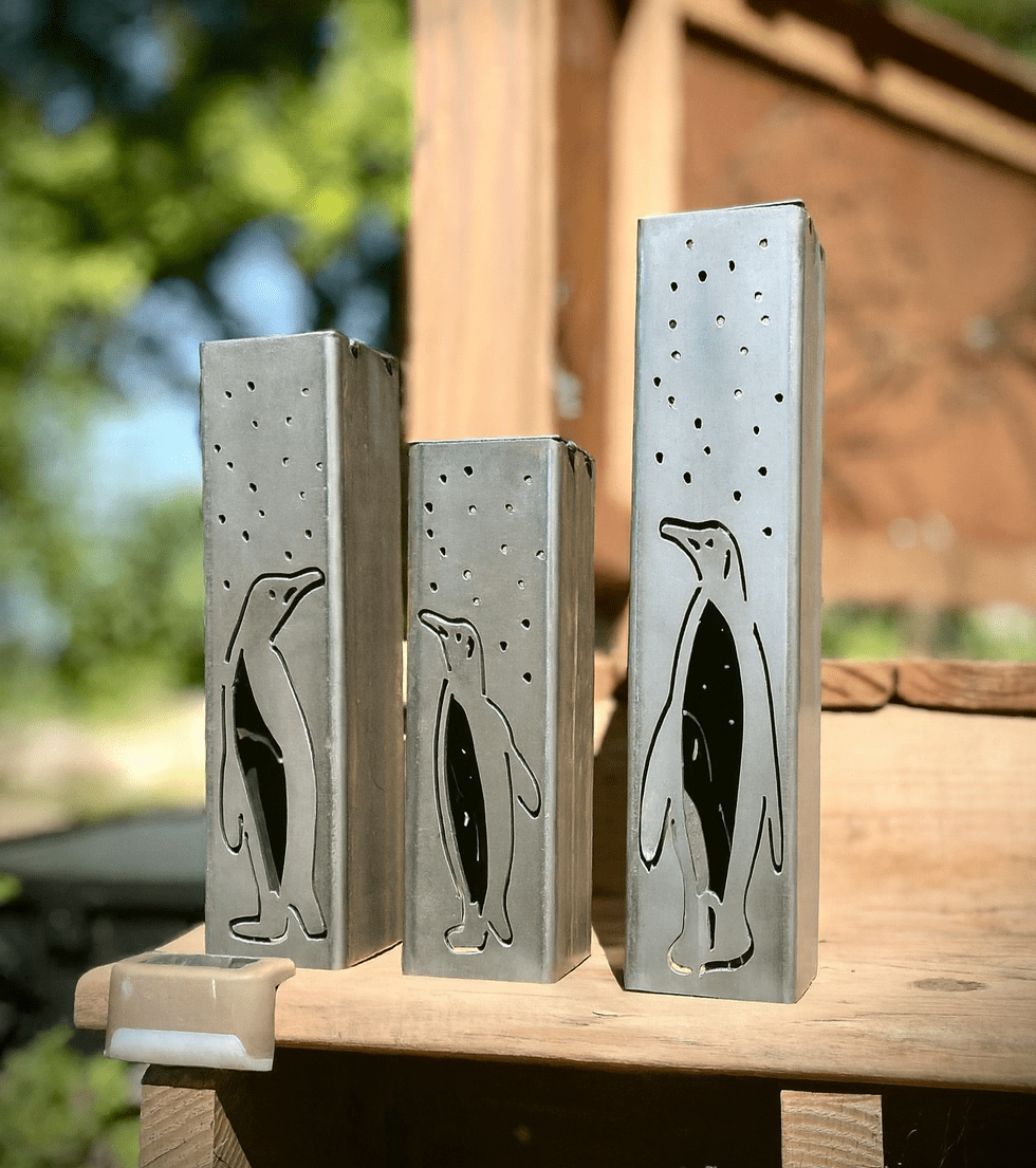 Arctic Glow Luminary Pillars w/ Solar Cap | Penguins