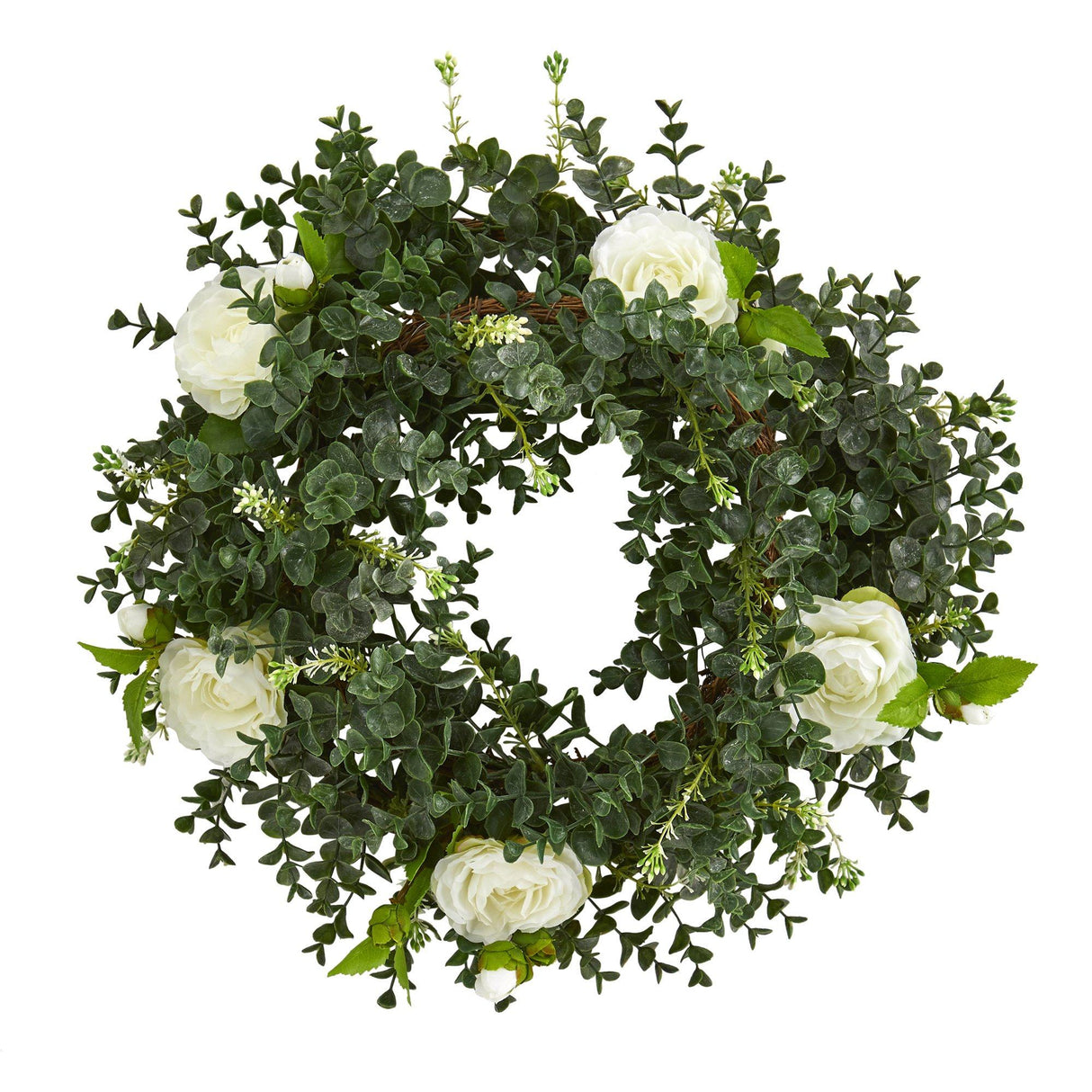 Eucalyptus and Camellia Artificial Wreath, 18”