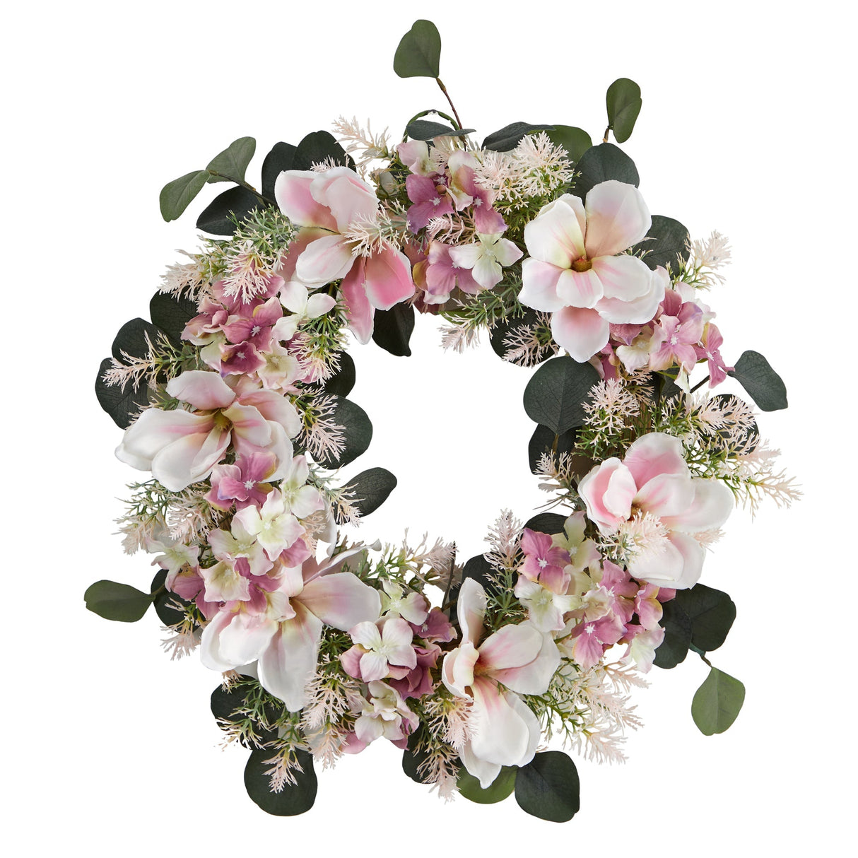 Hydrangea and Magnolia Artificial Wreath, 20”