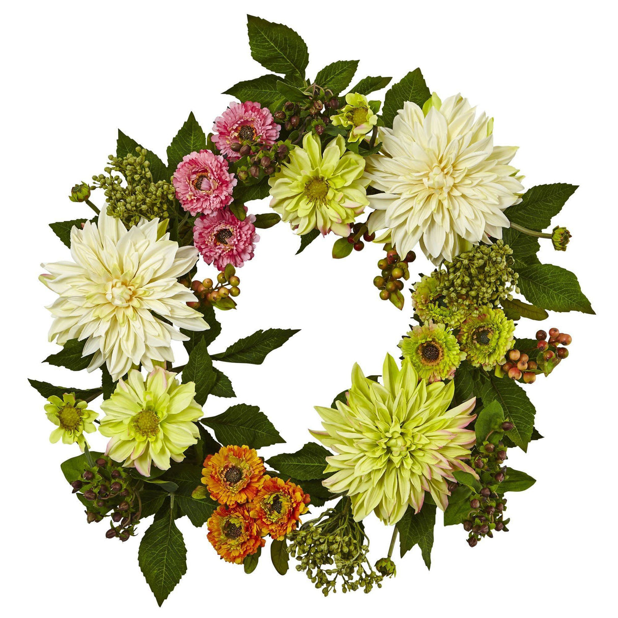 Spring Vibe Dahlia & Mum Wreath, 22”