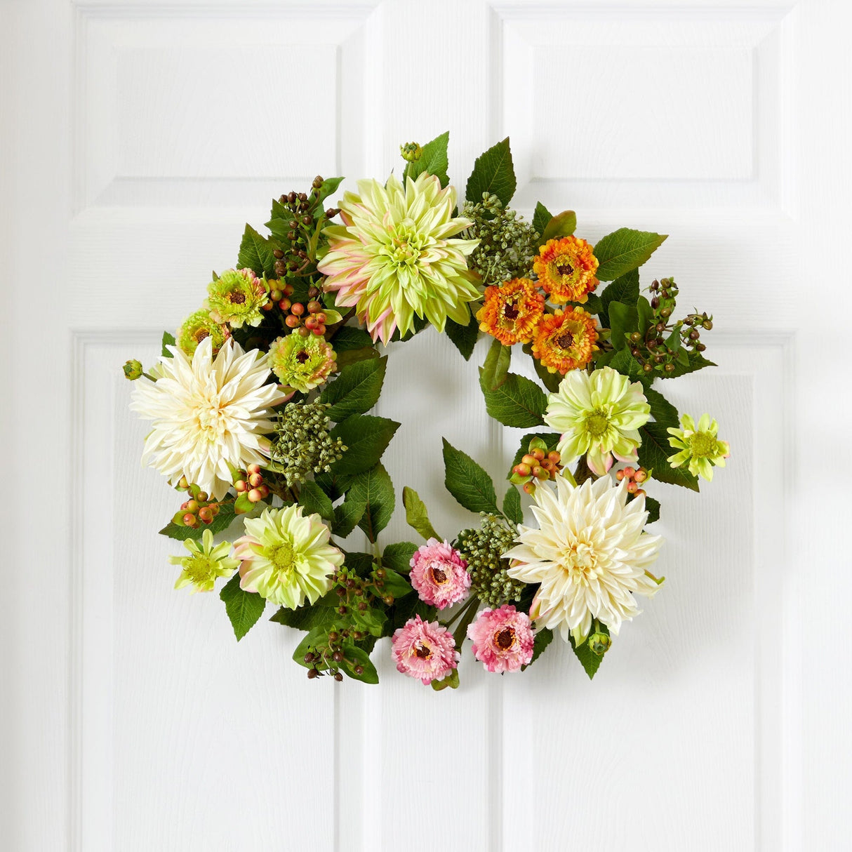 Spring Vibe Dahlia & Mum Wreath, 22”