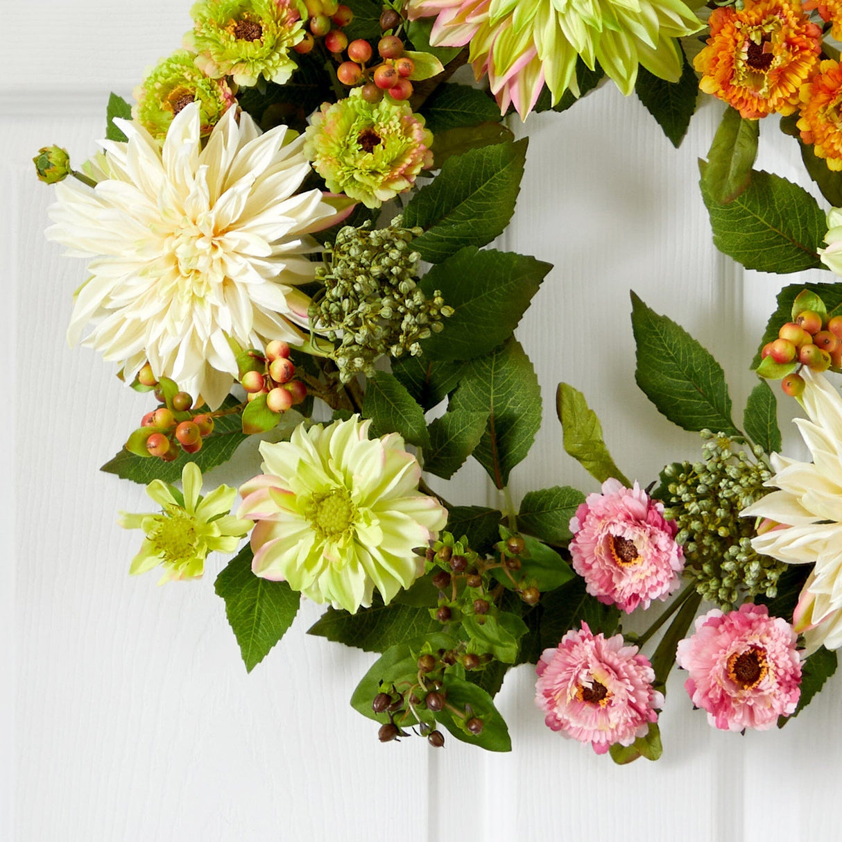 Spring Vibe Dahlia & Mum Wreath, 22”