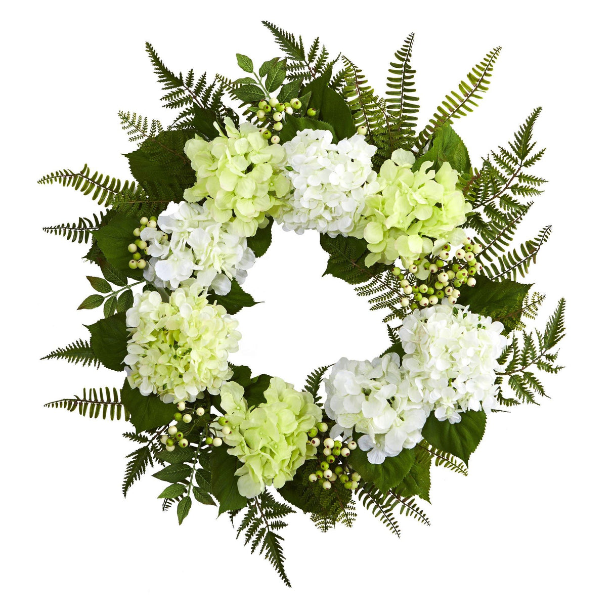 White Hydrangea Berry Artificial Wreath, 24”