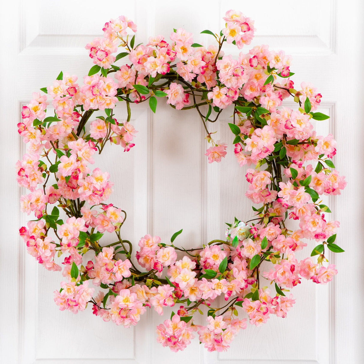 Artificial Pink Cherry Blossom Wreath, 30”